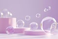 Purple Podium Stage with Soap Bubbles , Aesthetic Product Showcase