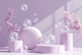 Purple Podium Stage with Soap Bubbles , Aesthetic Product Showcase