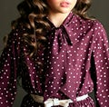 Purple polka dot dress, stylish Asian girl fashionable, black background