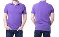 Purple polo shirt on a young man template Royalty Free Stock Photo