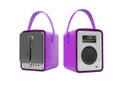 Purple portable radio column for listening to leather bound music 3D render on white background no shadow