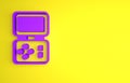 Purple Portable tetris electronic game icon isolated on yellow background. Vintage style pocket brick game. Interactive