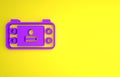 Purple Portable video game console icon isolated on yellow background. Handheld console gaming. Minimalism concept. 3D