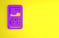 Purple Portable video game console icon isolated on yellow background. Handheld console gaming. Minimalism concept. 3D