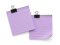 Purple post-it notes with black clips Royalty Free Stock Photo