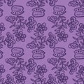 a purple potted plants seamless vector pattern