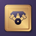 Purple Power car engine icon isolated on purple background. Gold square button. Vector Royalty Free Stock Photo