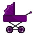 Purple pram icon, cartoon style