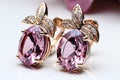 Purple precious diamond, diamond earrings. Unique jewelry in a jewelry store
