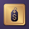 Purple Price tag with dollar icon isolated on purple background. Badge for price. Sale with dollar symbol. Promo tag