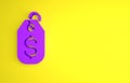 Purple Price tag with dollar icon isolated on yellow background. Badge for price. Sale with dollar symbol. Promo tag