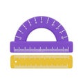Purple Protractor and Yellow Ruler Set for Geometry and Measurement Education measuring tool Royalty Free Stock Photo