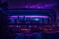 Purple Punk Metropolis: Cyber Fantasy City of Another Planet with Futuristic Modern Billboards