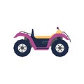 Purple Quad bike in side view, four-wheeled motorcycle transportation, ATV off-road transport vector flat illustration