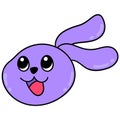 Purple rabbit animal head laughing happily looking up. doodle icon drawing