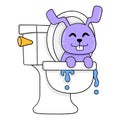 Purple rabbit emerges from the water closet, doodle icon image kawaii