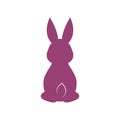 Purple rabbit logo with tail. Back view. Flat icon. Vector. White background