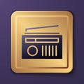 Purple Radio with antenna icon isolated on purple background. Gold square button. Vector Illustration Royalty Free Stock Photo