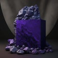 purple rain and rocks background for cosmetic products, mock up pedestal AI generation