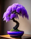 Purple Rain Wisteria Bonsai Tree, Background, poster or postcard. AI Generated