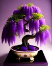 Purple Rain Wisteria Bonsai Tree, Background, poster or postcard. AI Generated