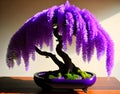 Purple Rain Wisteria Bonsai Tree, Background, poster or postcard. AI Generated