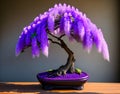 Purple Rain Wisteria Bonsai Tree, Background, poster or postcard. AI Generated Royalty Free Stock Photo