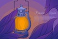 Purple ramadan kareem background template with lantern and leaves design