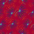 Purple random tropic bush seamless pattern in doodle style. Pink background with splashes. Doodle style