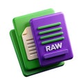 Purple raw file icon in a stack with other green documents for data management concept Royalty Free Stock Photo