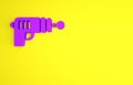 Purple Ray gun icon isolated on yellow background. Laser weapon. Space blaster. Minimalism concept. 3d illustration 3D Royalty Free Stock Photo
