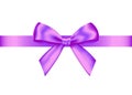 Purple realistic gift bow with horizontal ribbon