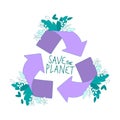 Purple Recycle Sign with Growing Plant as Eco Friendly Vector Illustration Royalty Free Stock Photo