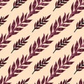 Purple and red colored leaves branches seamless pattern. Doodle nature ornament on light pink backgound Royalty Free Stock Photo