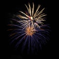 Purple, red, green, and gold fireworks explode during an Independence Day celebration in the United States. Royalty Free Stock Photo