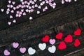 Purple and red heart wooden table Royalty Free Stock Photo