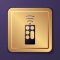 Purple Remote control icon isolated on purple background. Gold square button. Vector Royalty Free Stock Photo
