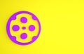 Purple Revolver cylinder icon isolated on yellow background. Minimalism concept. 3d illustration 3D render Royalty Free Stock Photo