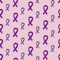 Purple ribbon seamless pattern background- emblem symbol for Dementia awareness month, Alzheimers disease. World