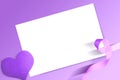 Purple ribbons and heart with blank white paper