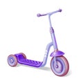 Purple roller scooter for children. Balance bike. Eco city transport. Vector kick scooter collection. Push cycle isolated on white