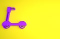 Purple Roller scooter for children icon isolated on yellow background. Kick scooter or balance bike. Minimalism concept