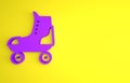Purple Roller skate icon isolated on yellow background. Minimalism concept. 3D render illustration