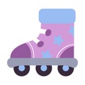 Purple Roller Skate with Wheels as Kids Shoes for Rolling Along Vector Illustration