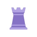 Purple rook chess figure vector flat table game element for leadership skill strategy battle