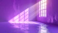 Purple room with textured walls and sunlight rays through window image photo Royalty Free Stock Photo
