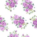 Purple rose bouquet floral botanical flowers. Watercolor background illustration set. Seamless background pattern. Royalty Free Stock Photo