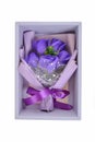 Purple rose in a gift box isolated on white background with clipping path Royalty Free Stock Photo
