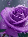 Purple rose with green leaves There are water droplets on the petals Royalty Free Stock Photo