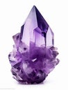 Purple rough amethyst quartz crystal isolated over white background. Violet semiprecious natural stone mineral